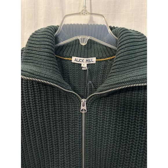 Alex Mill Wright Cardigan Chunky Cotton Dark Spruce Green Full Dbl Zip Small NWT - Picture 8 of 9